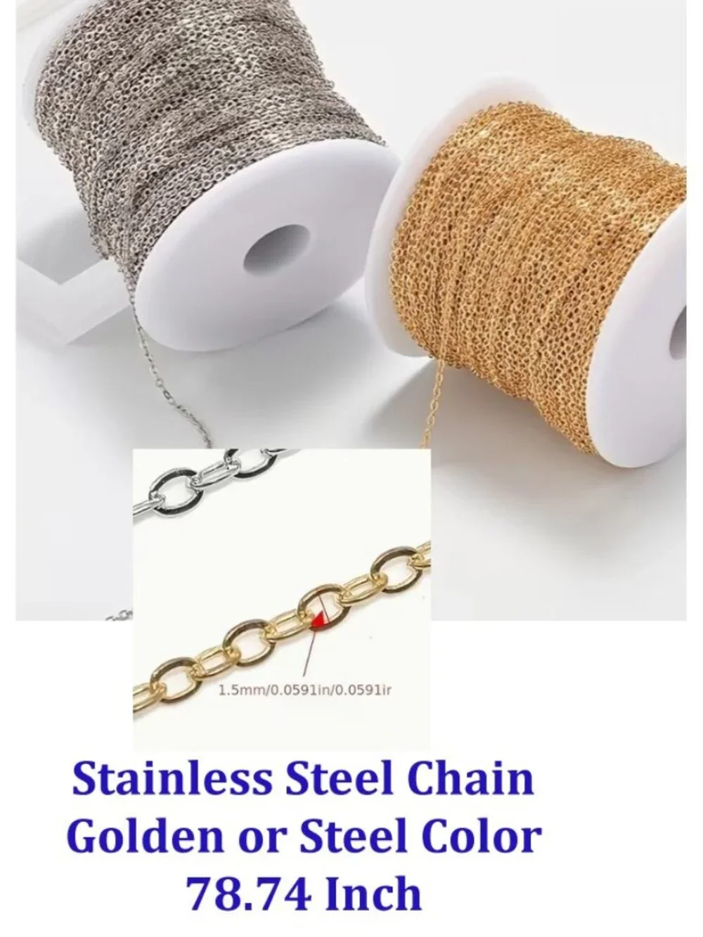 Stainless Steel Chain Golden or Steel Color 78.74 Inch